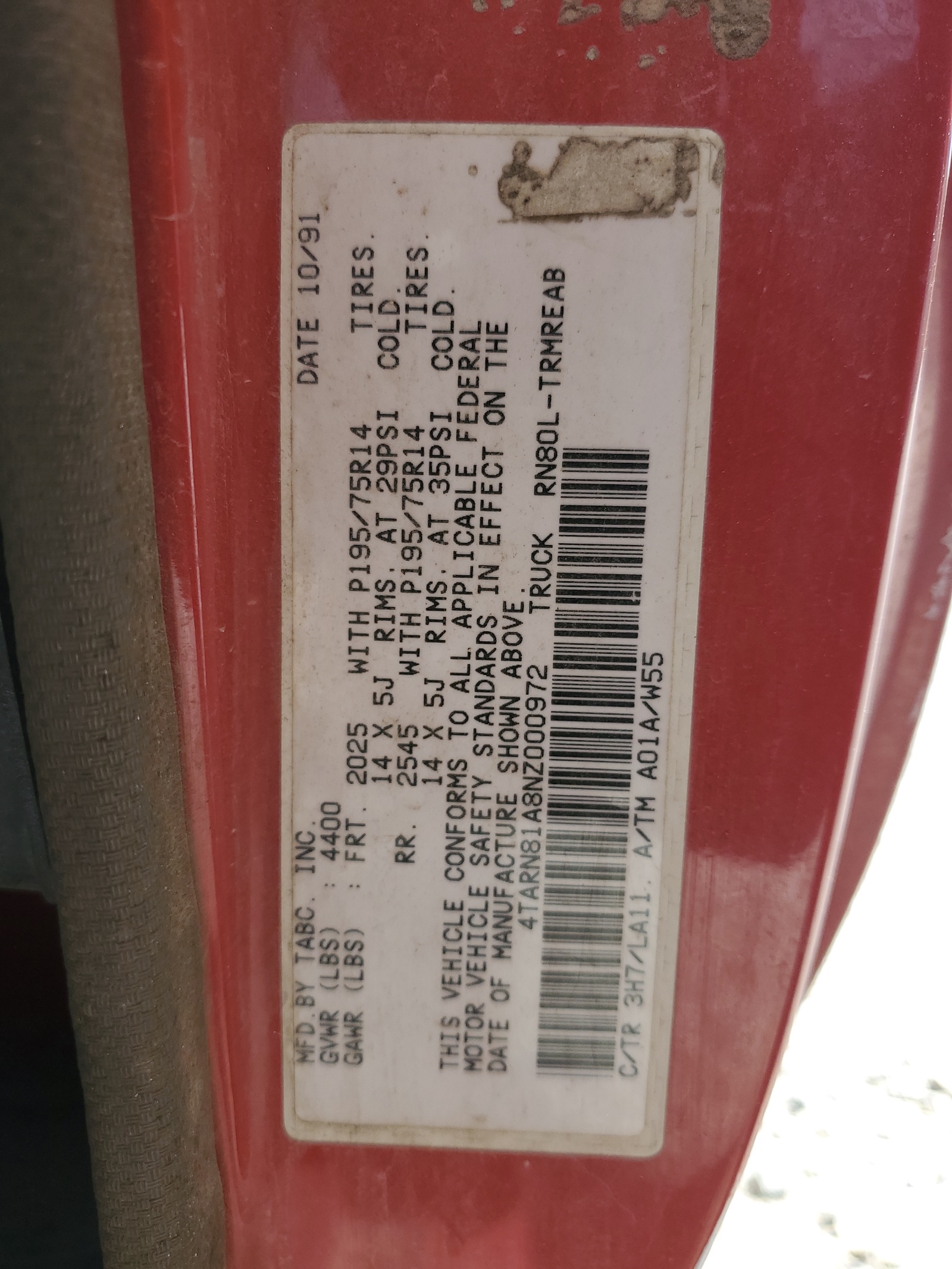 4TARN81A8NZ000972 1992 Toyota Pickup 1/2 Ton Short Wheelbase Stb