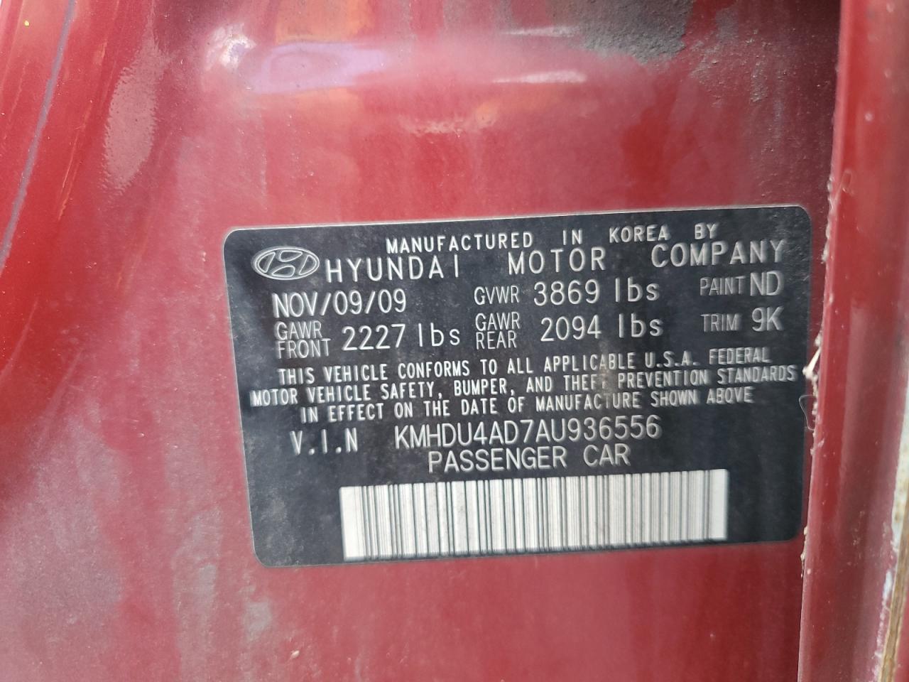 2010 Hyundai Elantra Blue VIN: KMHDU4AD7AU936556 Lot: 67252534