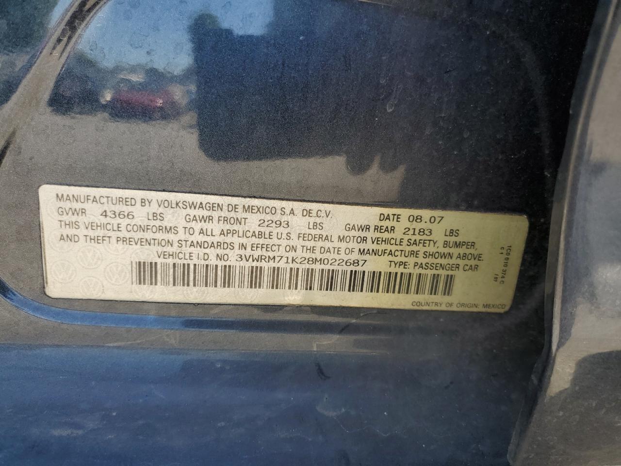 2008 Volkswagen Jetta Se VIN: 3VWRM71K28M022687 Lot: 67067964