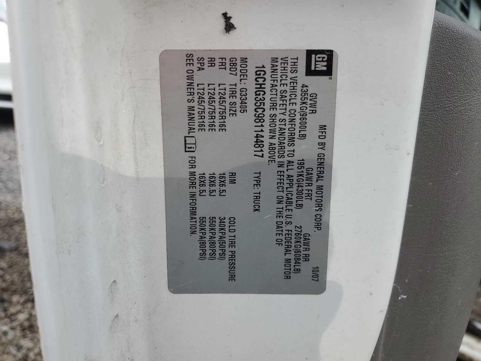 1GCHG35C981144817 2008 Chevrolet Express G3500