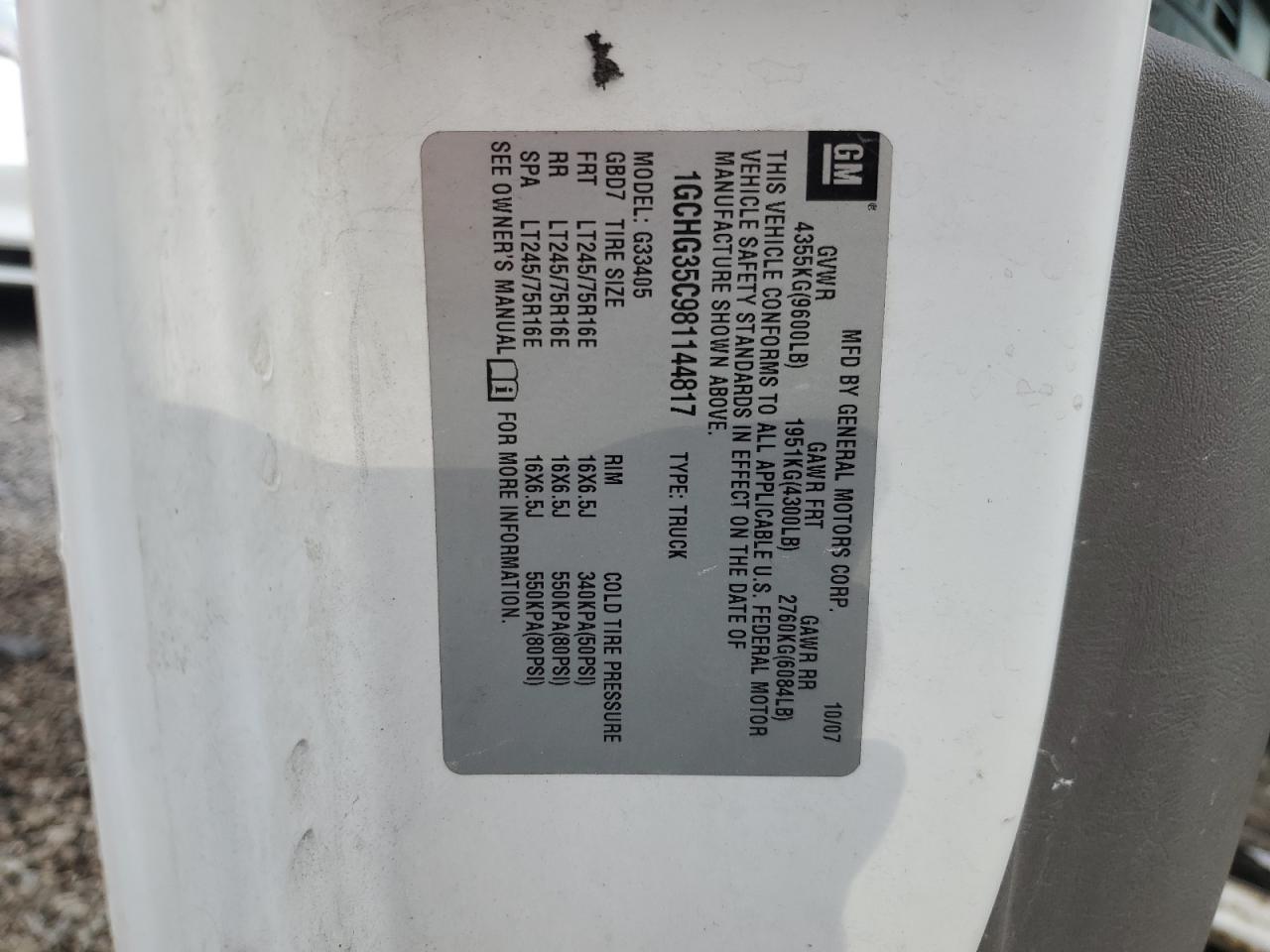 2008 Chevrolet Express G3500 VIN: 1GCHG35C981144817 Lot: 64048164