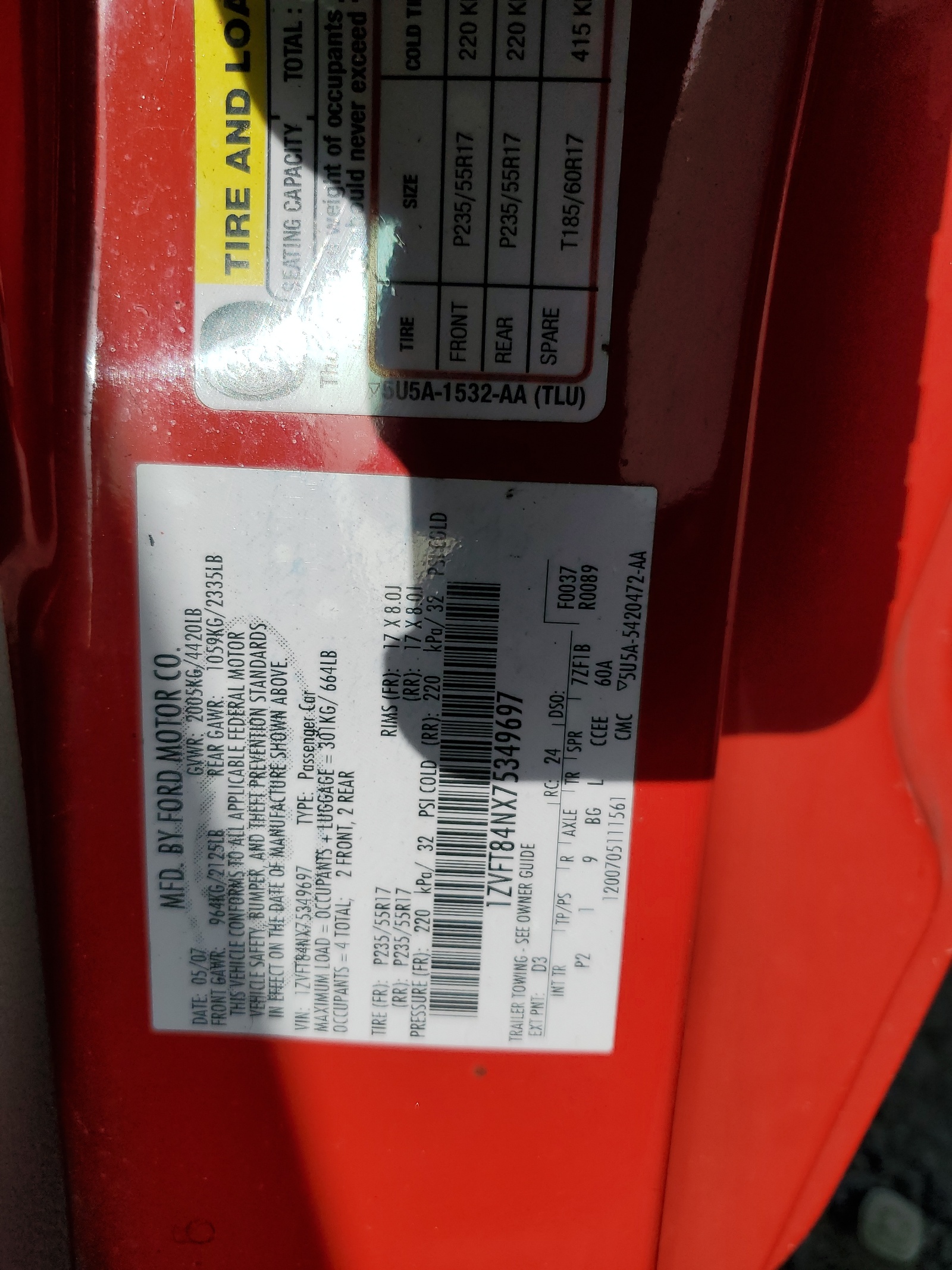 1ZVFT84NX75349697 2007 Ford Mustang