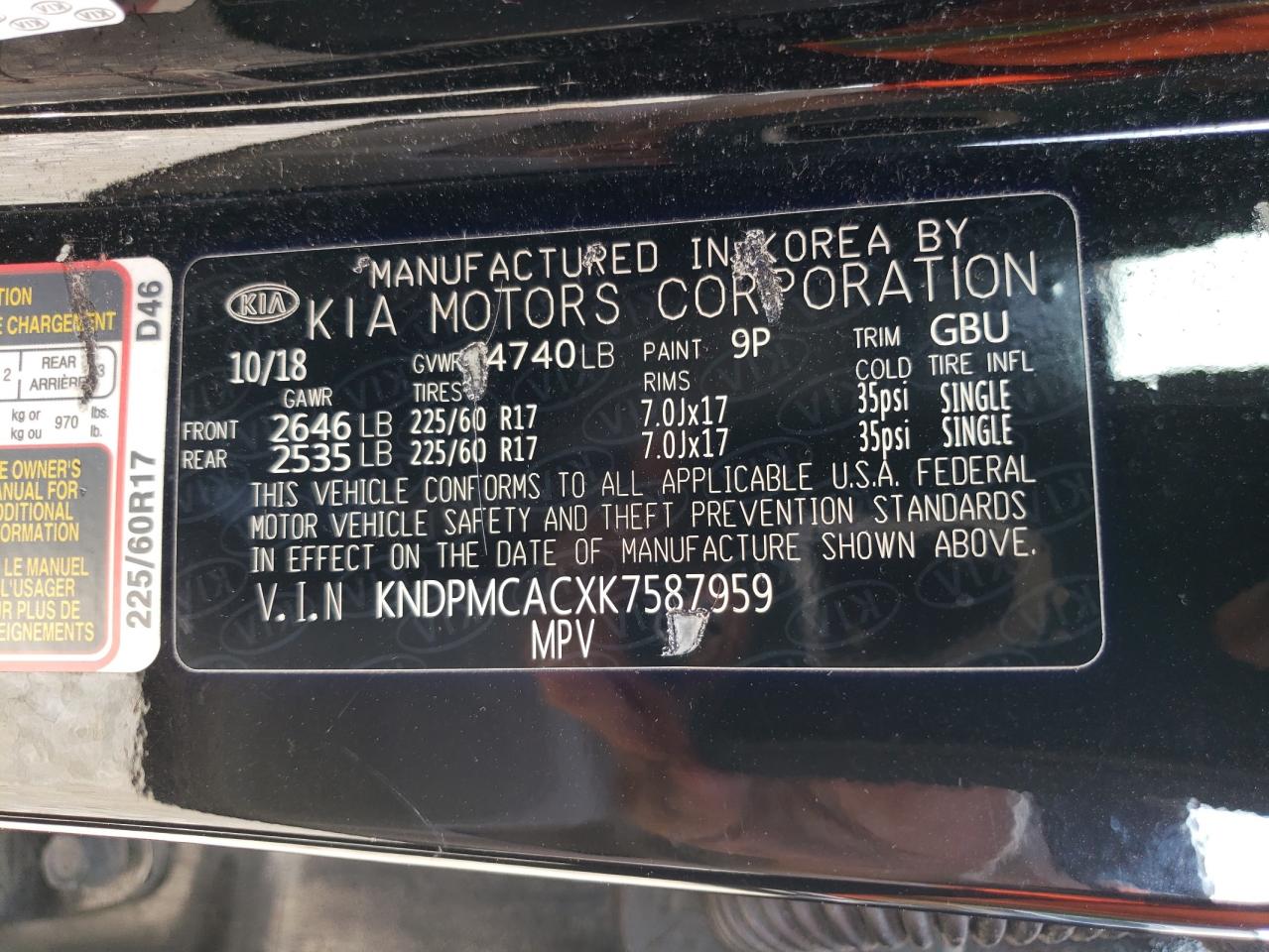 KNDPMCACXK7587959 2019 Kia Sportage Lx