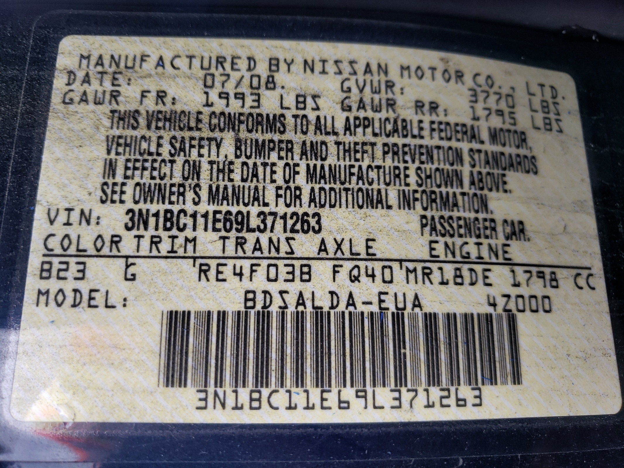 3N1BC11E69L371263 2009 Nissan Versa S