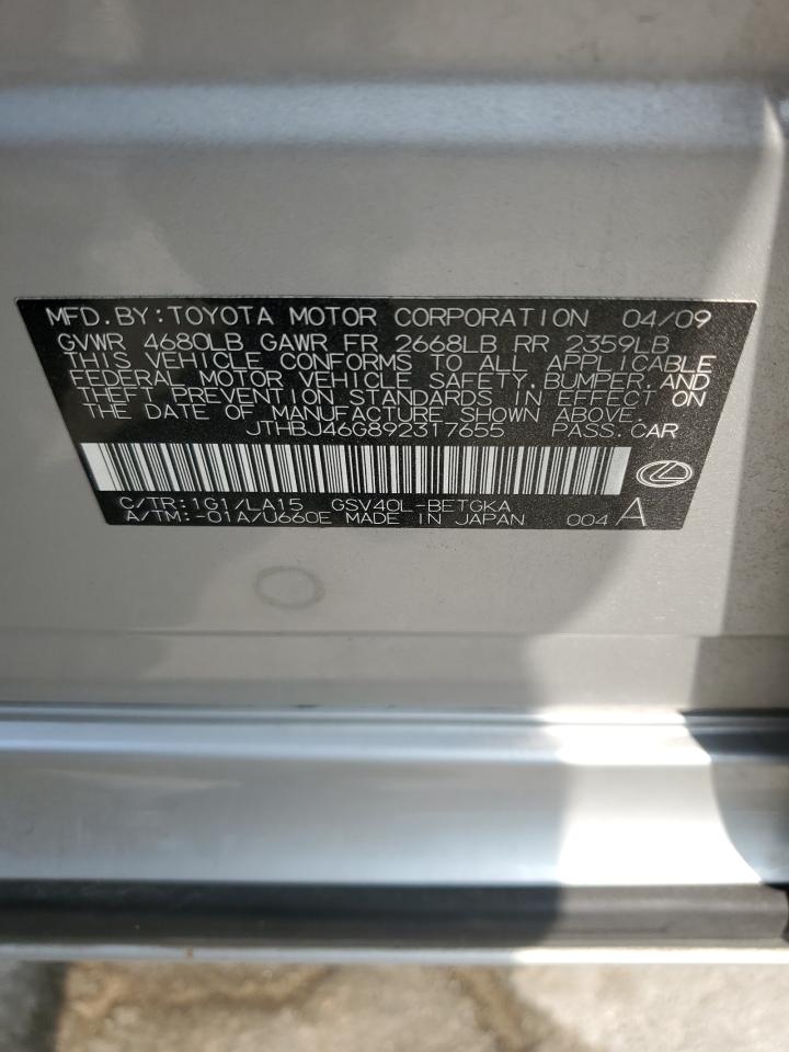 2009 Lexus Es 350 VIN: JTHBJ46G892317655 Lot: 66487614