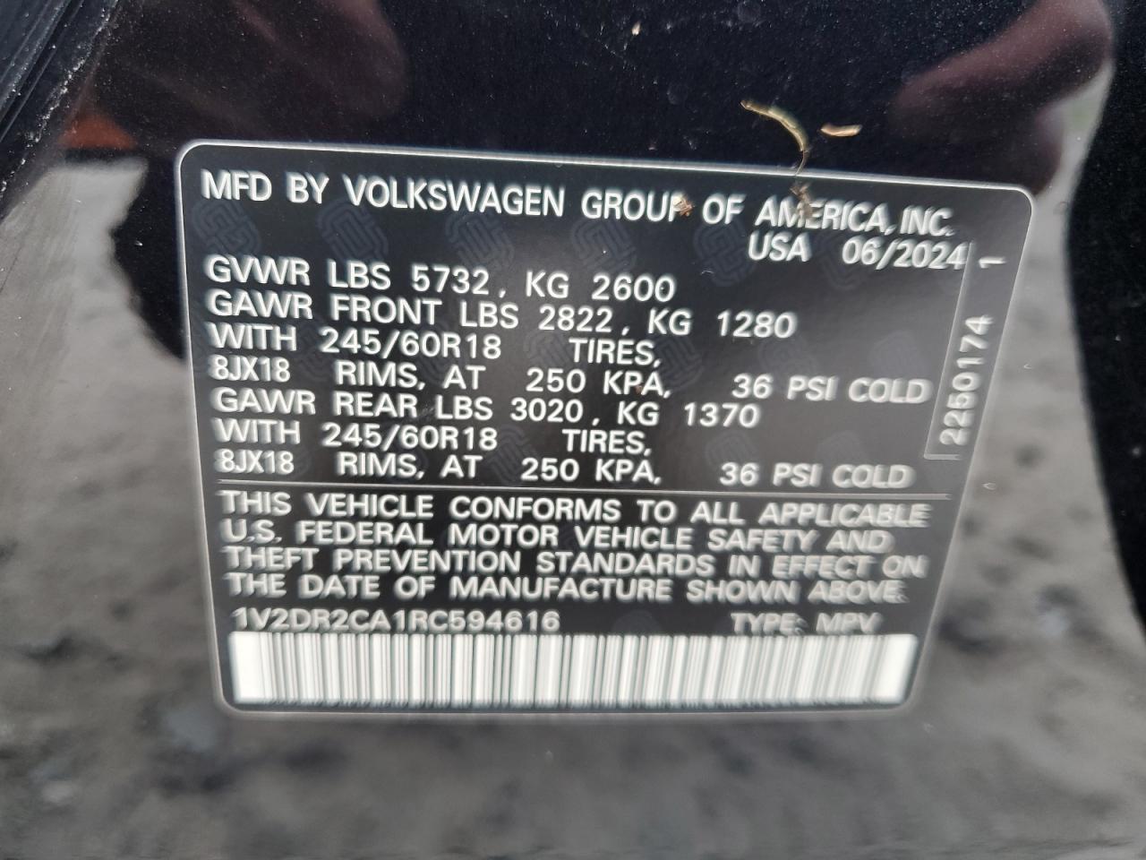 1V2DR2CA1RC594616 2024 Volkswagen Atlas Se