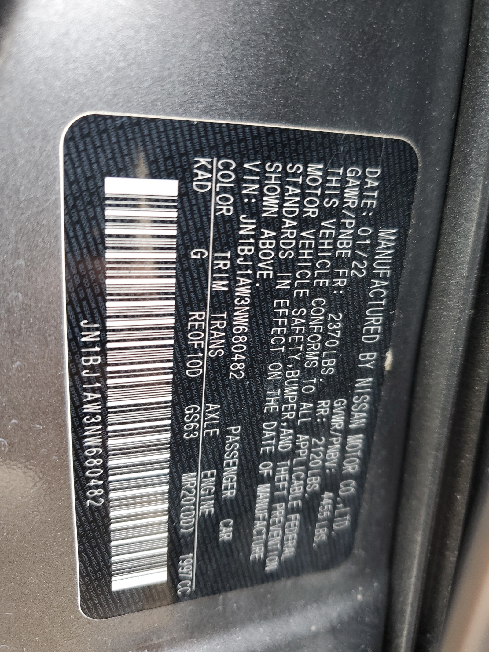 JN1BJ1AW3NW680482 2022 Nissan Rogue Sport S