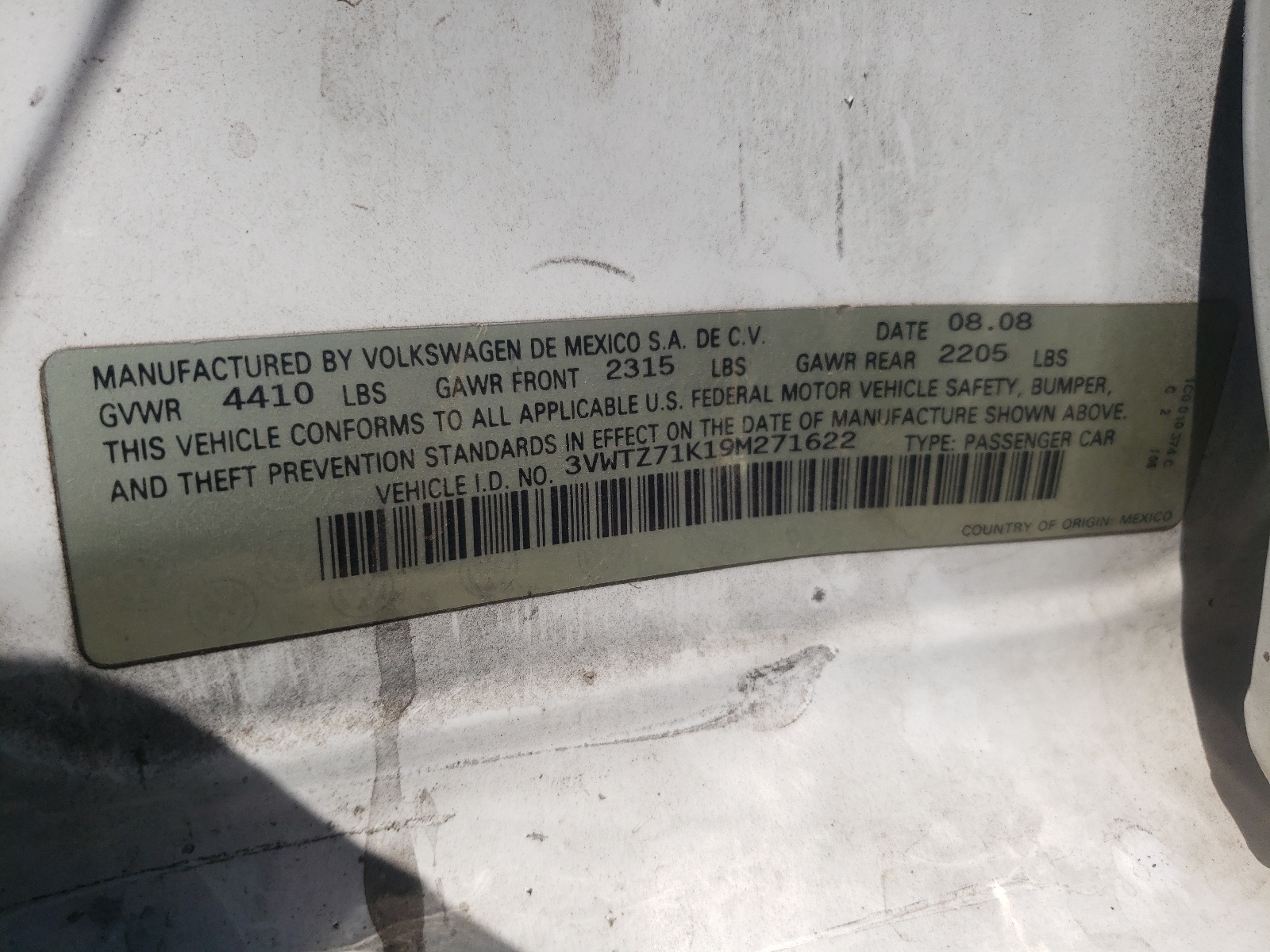 3VWTZ71K19M271622 2009 Volkswagen Jetta Se