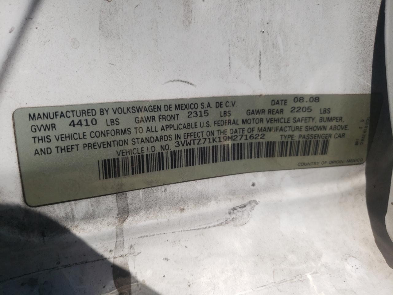 2009 Volkswagen Jetta Se VIN: 3VWTZ71K19M271622 Lot: 65963284