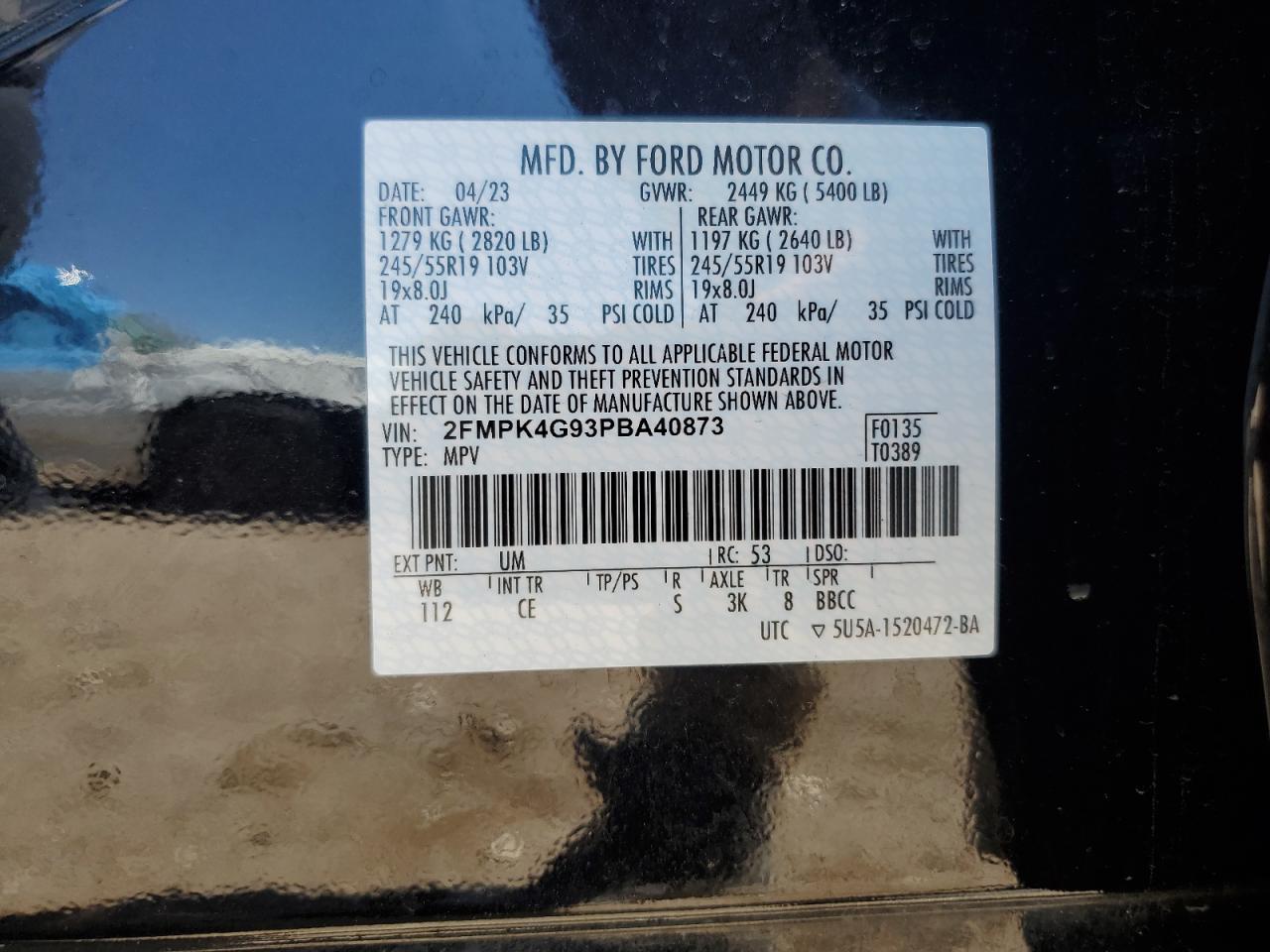 2023 Ford Edge Se VIN: 2FMPK4G93PBA40873 Lot: 68937424