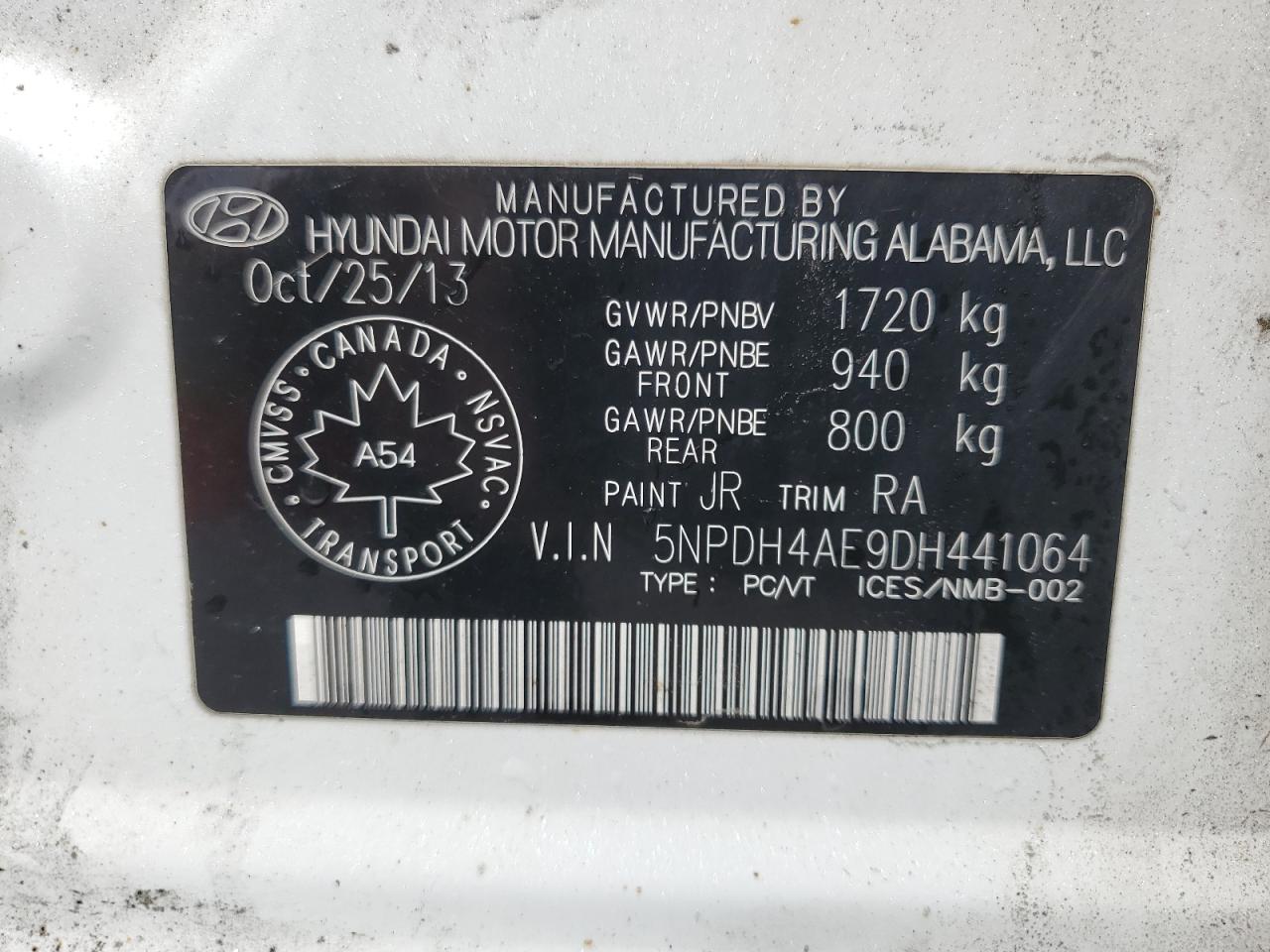 2013 Hyundai Elantra Gls VIN: 5NPDH4AE9DH441064 Lot: 66144834