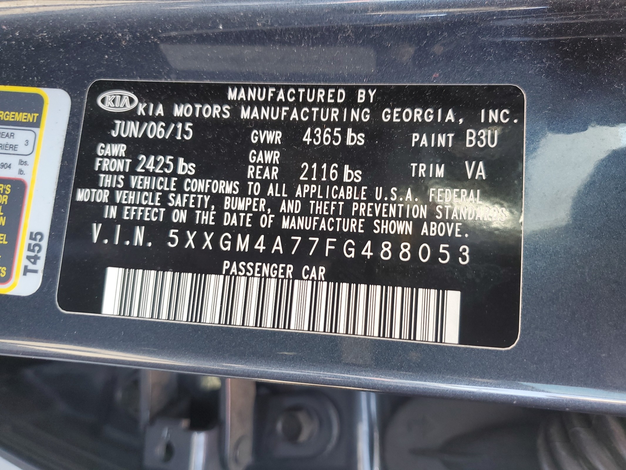 5XXGM4A77FG488053 2015 Kia Optima Lx