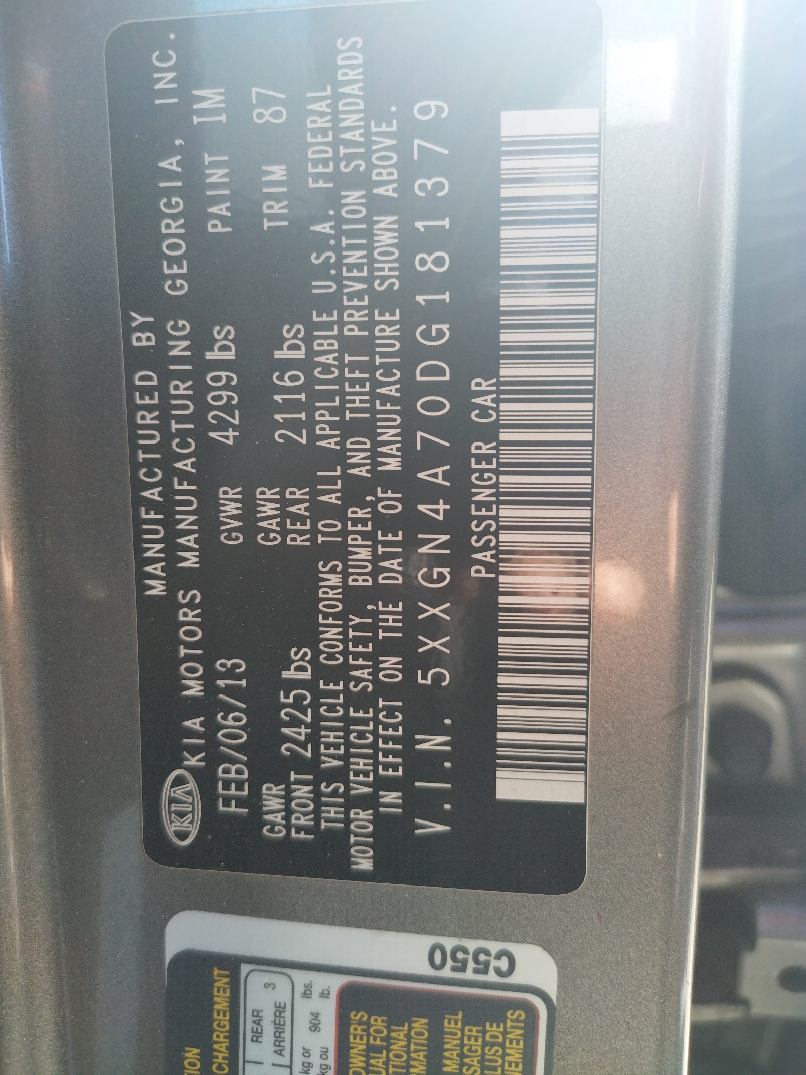 5XXGN4A70DG181379 2013 Kia Optima Ex