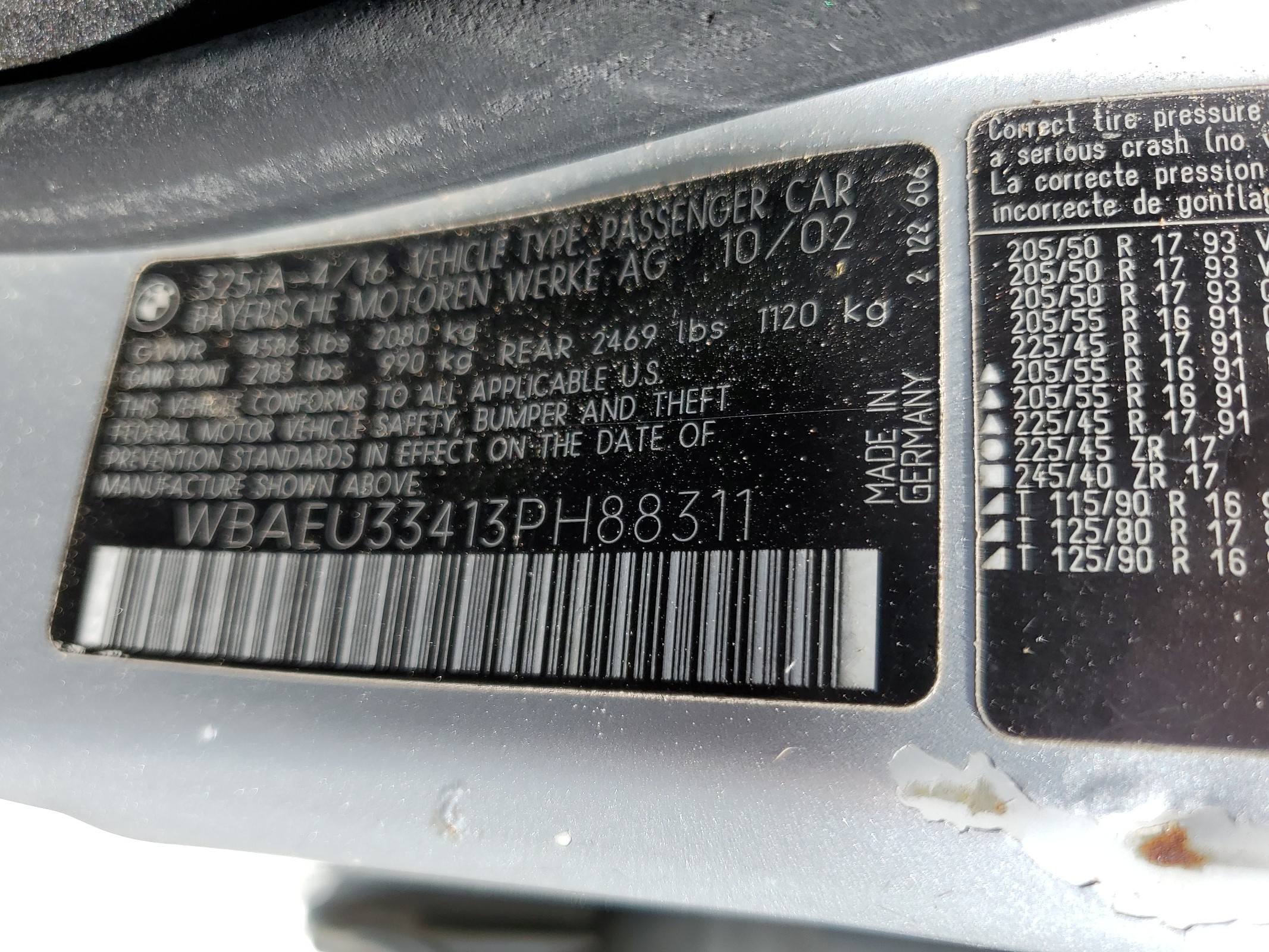 WBAEU33413PH88311 2003 BMW 325 Xi