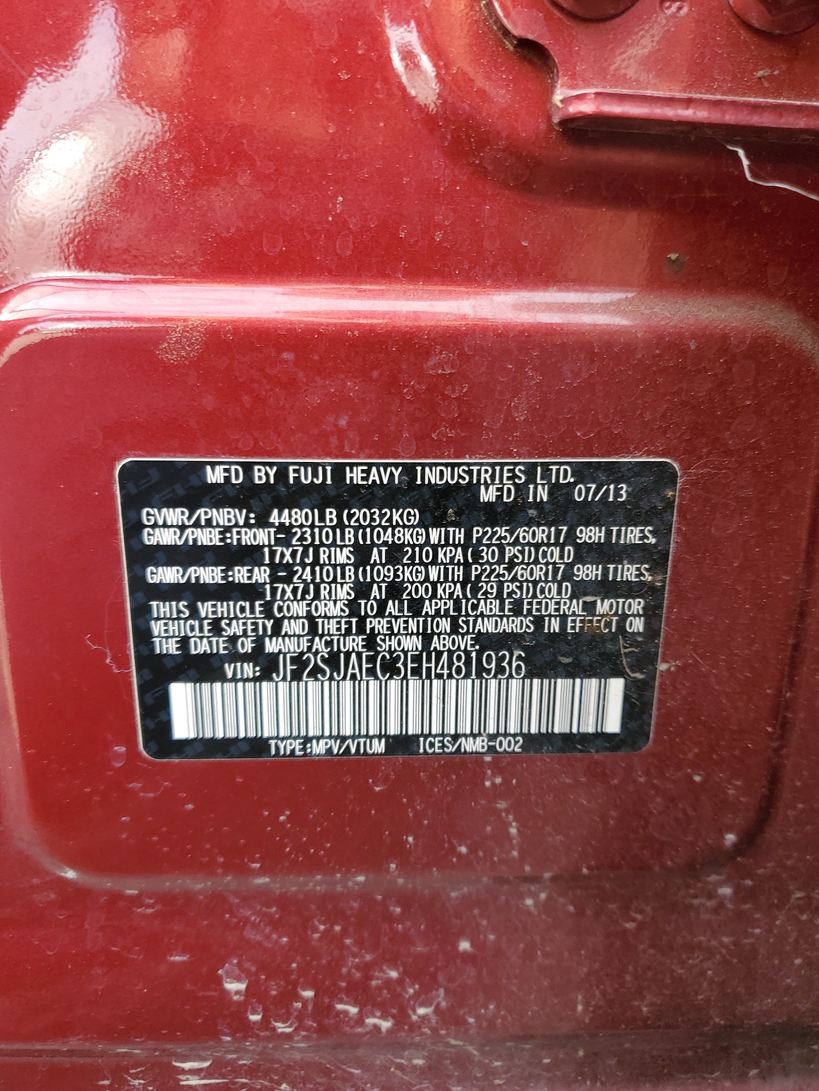 JF2SJAEC3EH481936 2014 Subaru Forester 2.5I Premium