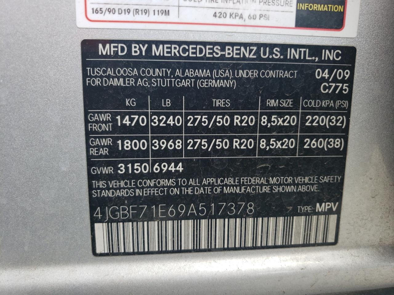 4JGBF71E69A517378 2009 Mercedes-Benz Gl 450 4Matic