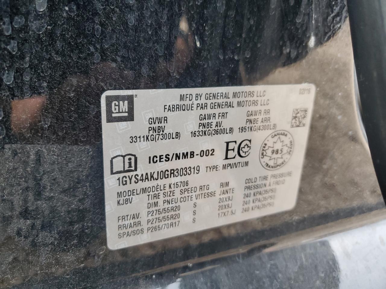 1GYS4AKJ0GR303319 2016 Cadillac Escalade