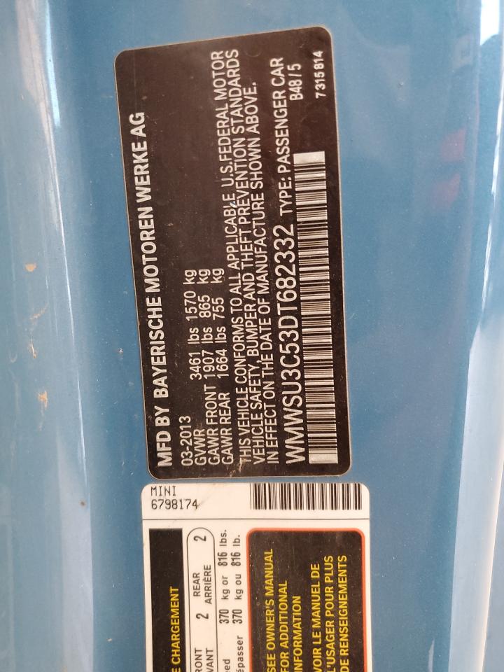 2013 Mini Cooper VIN: WMWSU3C53DT682332 Lot: 66033824