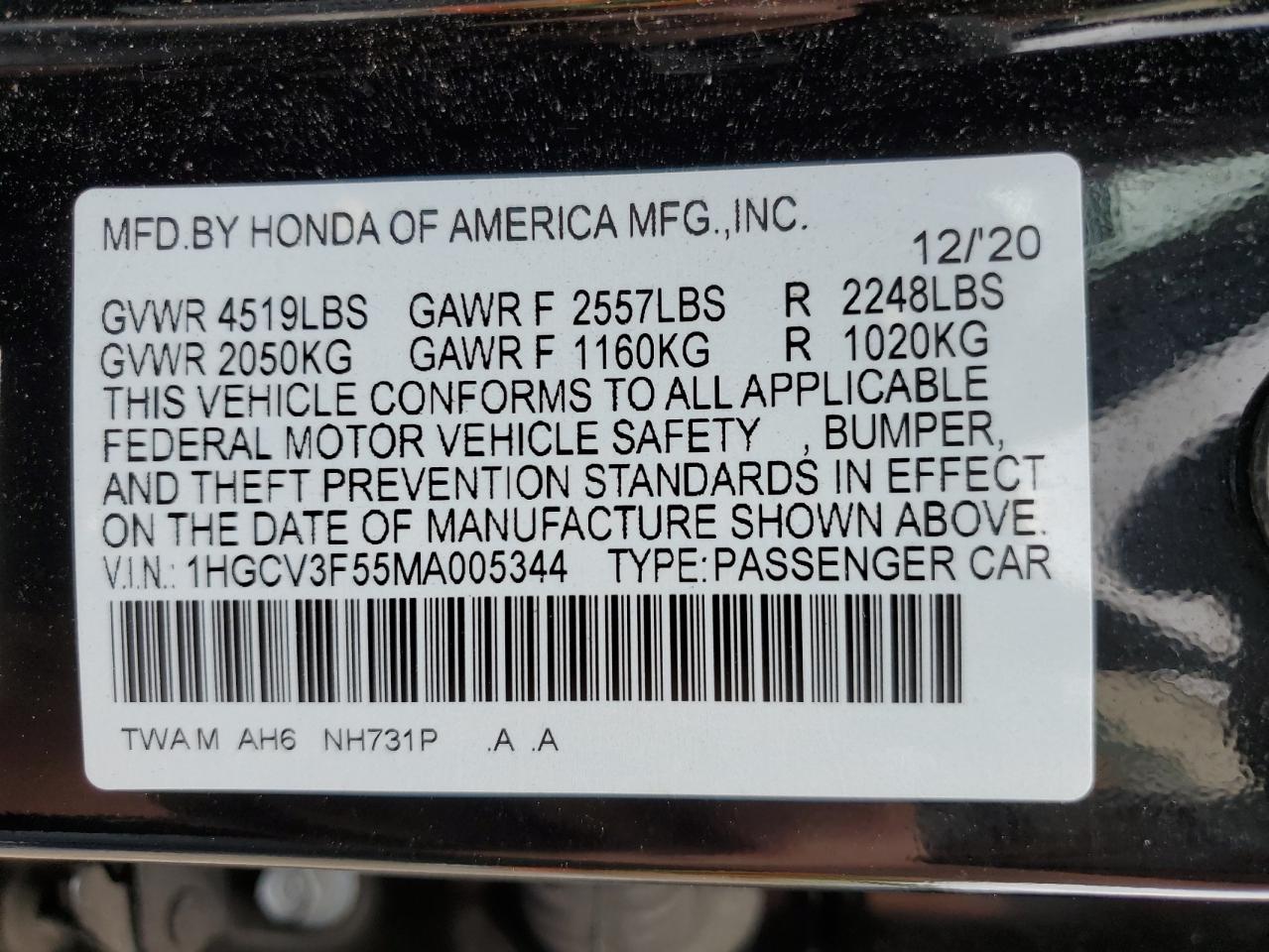 2021 Honda Accord Hybrid Exl VIN: 1HGCV3F55MA005344 Lot: 69211444