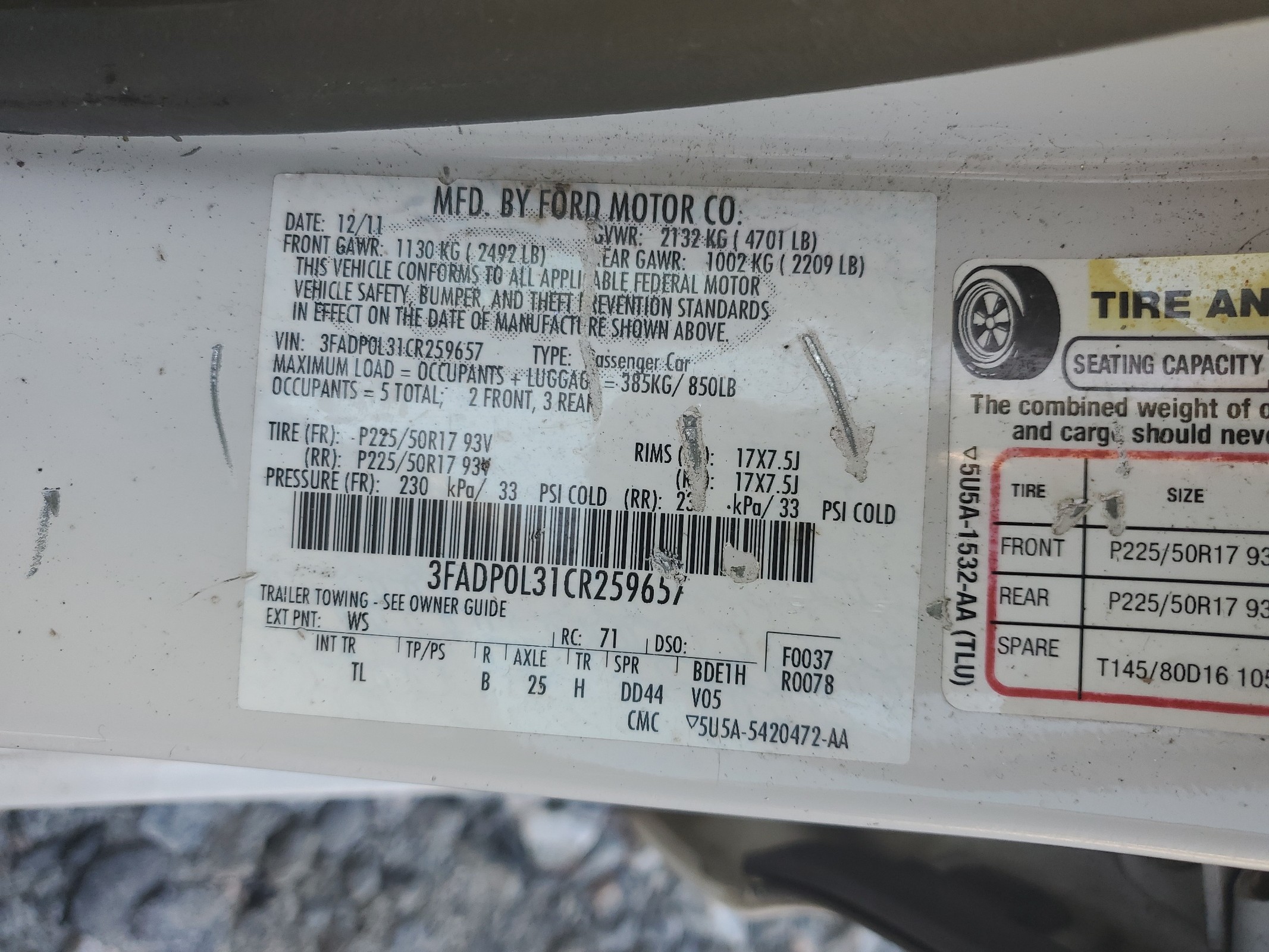 3FADP0L31CR259657 2012 Ford Fusion Hybrid