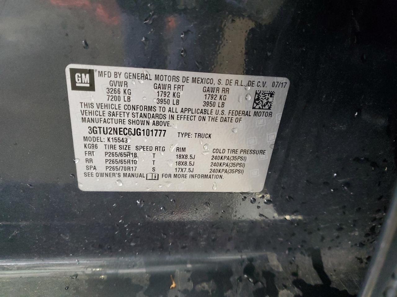 3GTU2NEC6JG101777 2018 GMC Sierra K1500 Slt