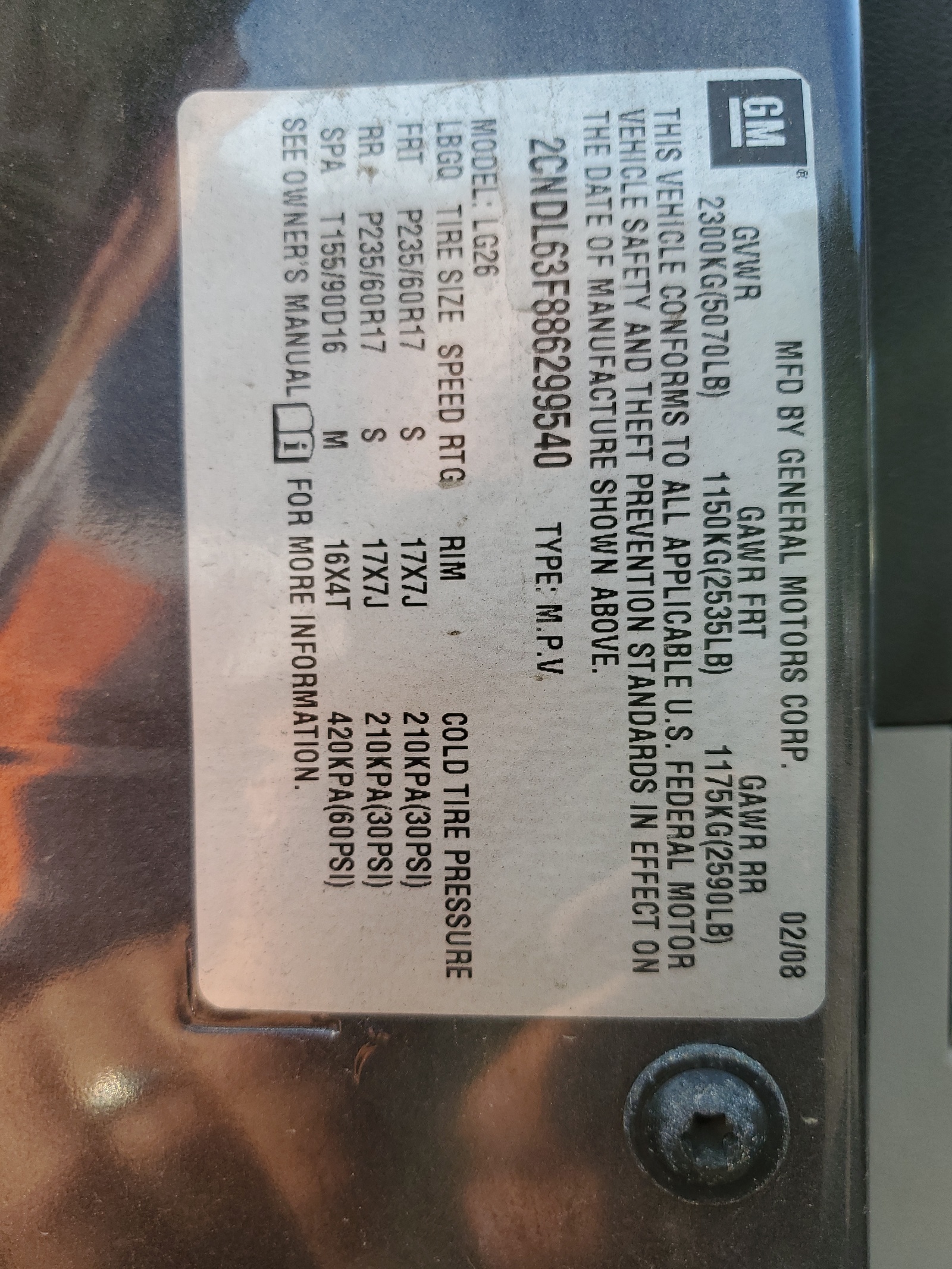 2CNDL63F886299540 2008 Chevrolet Equinox Lt