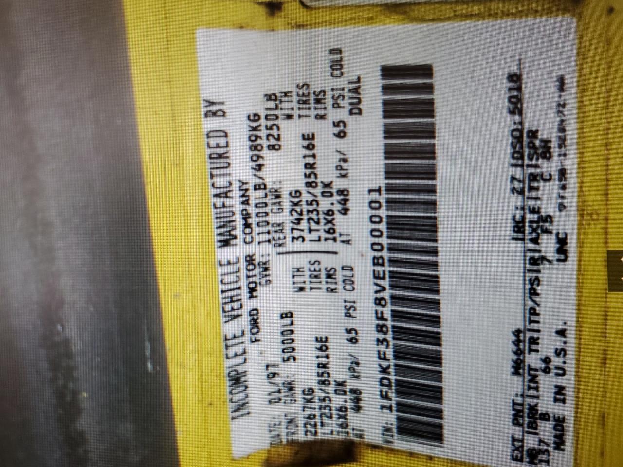 1997 Ford F350 VIN: 1FDKF38F8VEB00001 Lot: 64747554