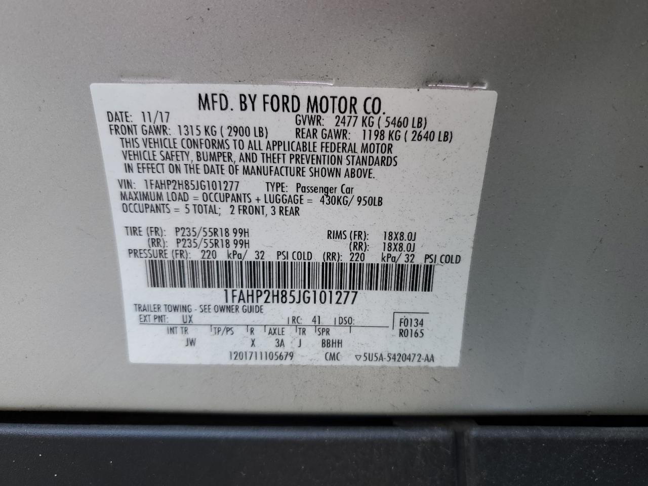 2018 Ford Taurus Sel VIN: 1FAHP2H85JG101277 Lot: 66513534