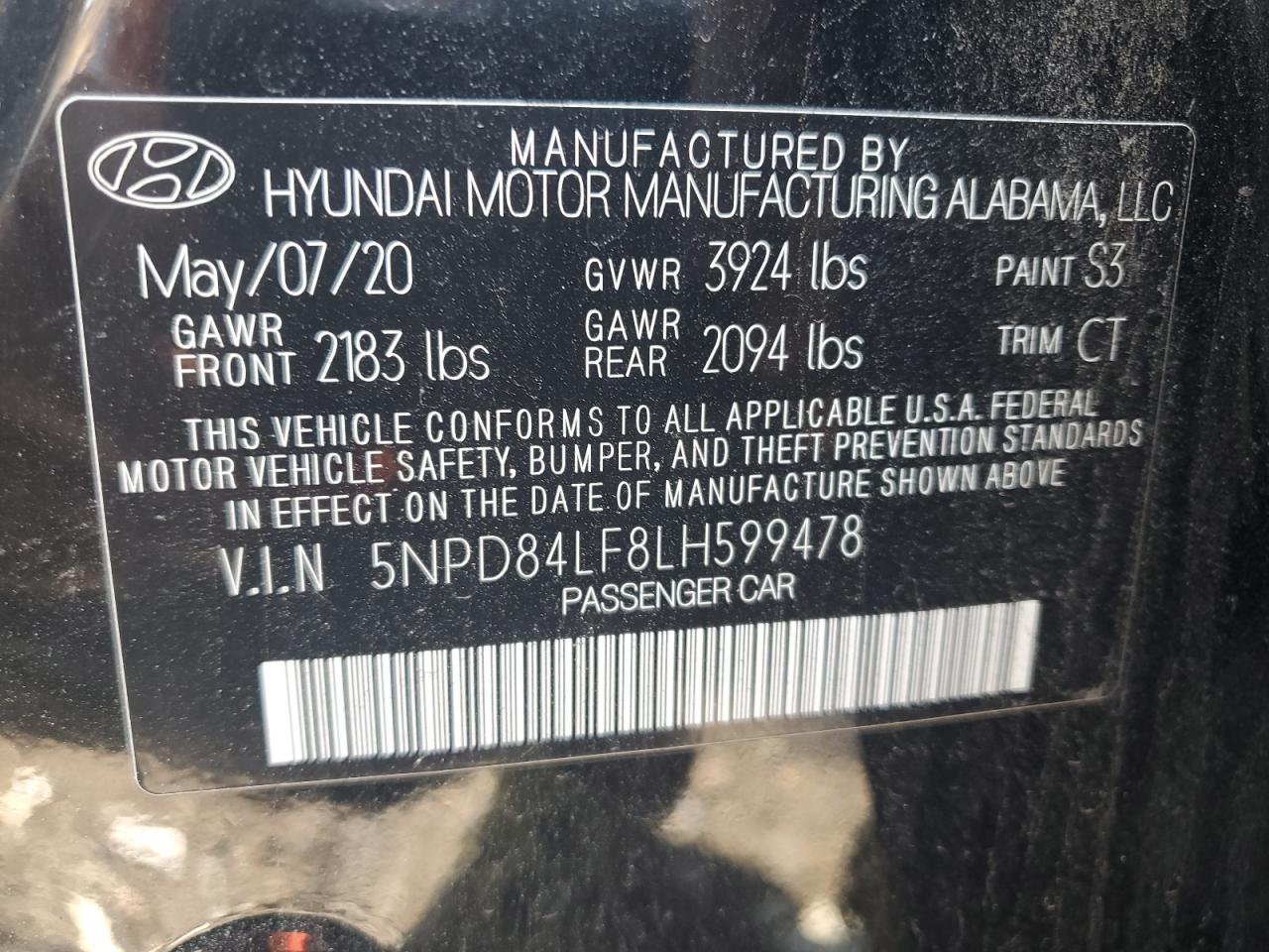 5NPD84LF8LH599478 2020 Hyundai Elantra Sel