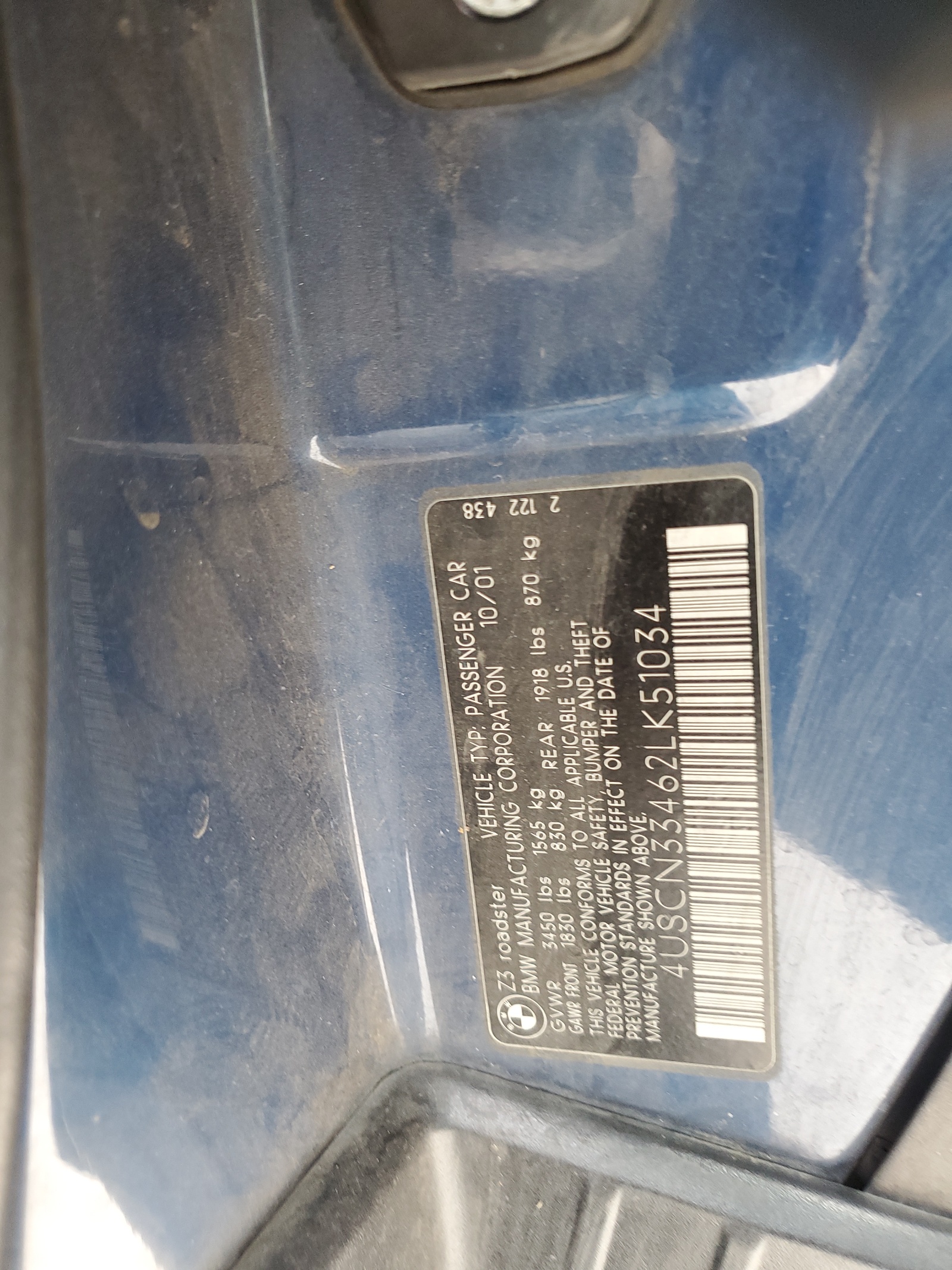 4USCN33462LK51034 2002 BMW Z3 2.5