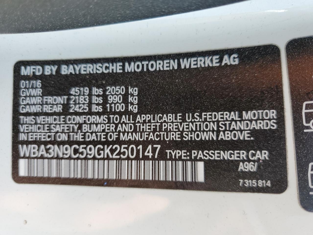 2016 BMW 428 Xi VIN: WBA3N9C59GK250147 Lot: 69147394