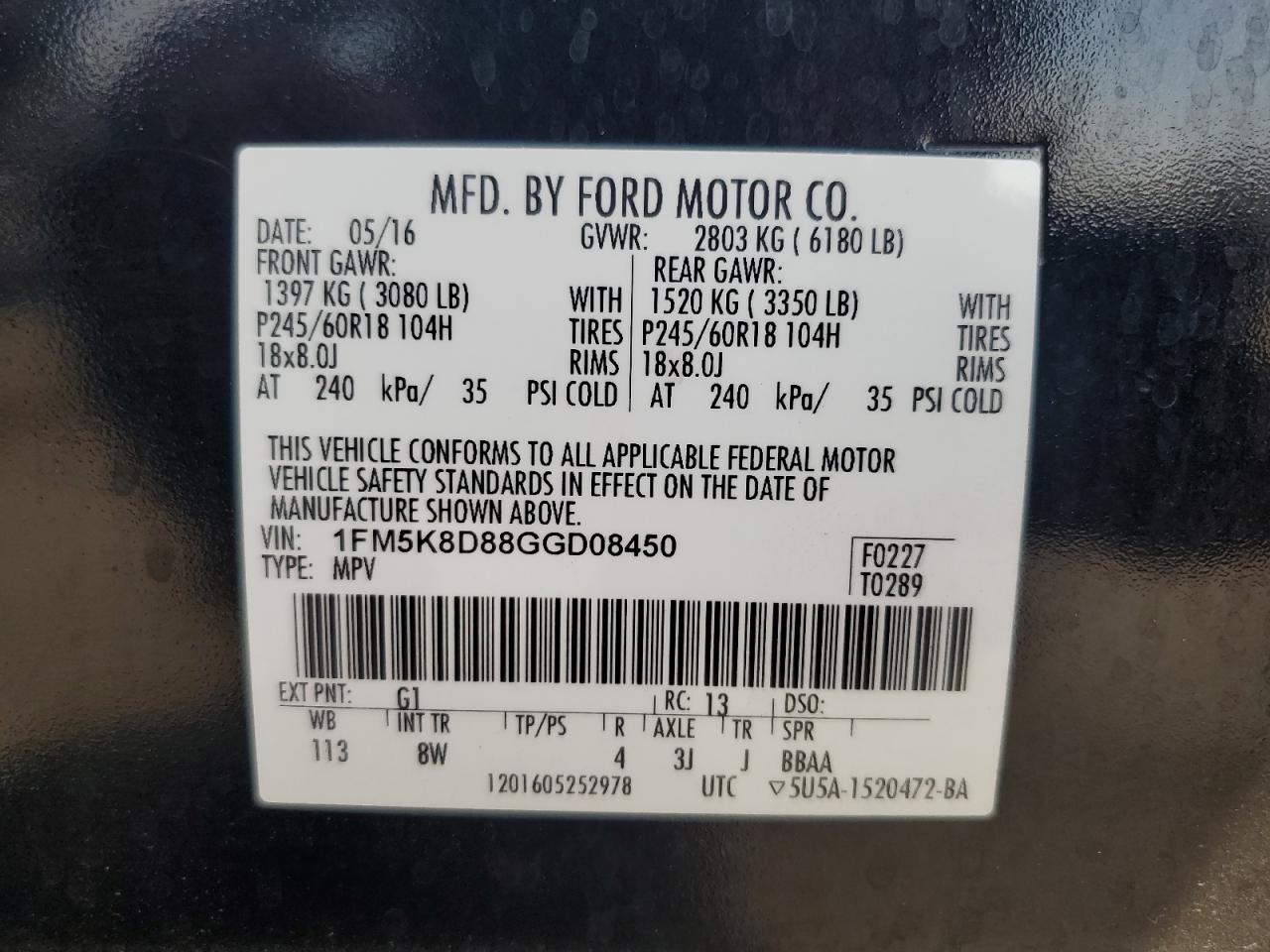 1FM5K8D88GGD08450 2016 FORD EXPLORER - Image 16