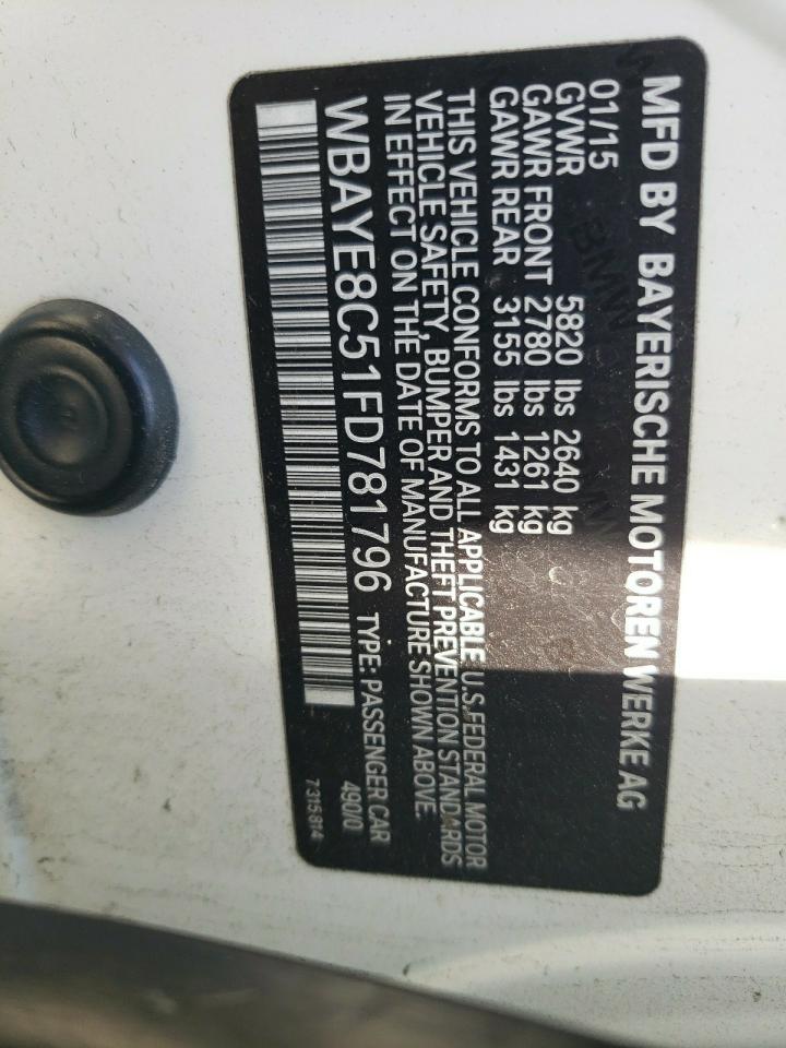 2015 BMW 750 Li VIN: WBAYE8C51FD781796 Lot: 65665374