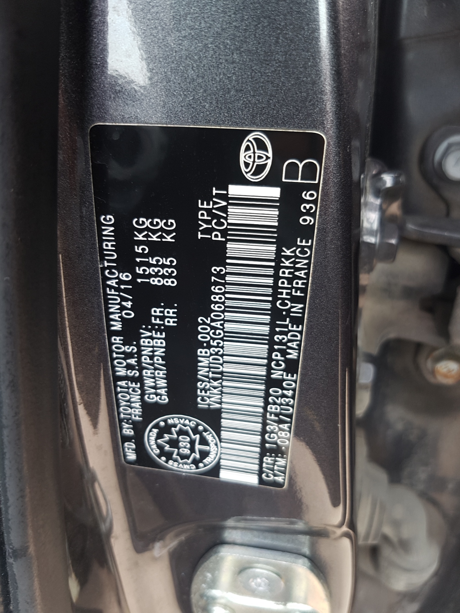 VNKKTUD35GA068673 2016 Toyota Yaris L