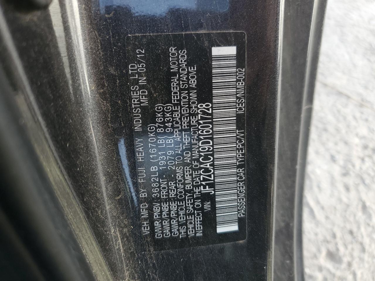 2013 Subaru Brz 2.0 Limited VIN: JF1ZCAC19D1601728 Lot: 65721874