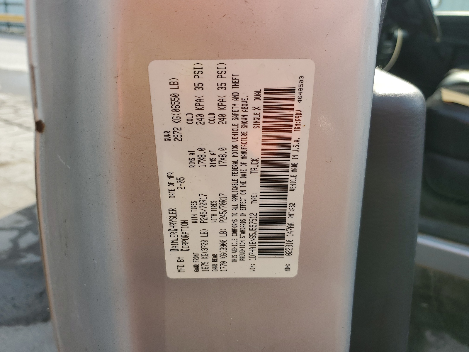 1D7HA16N65J597512 2005 Dodge Ram 1500 St