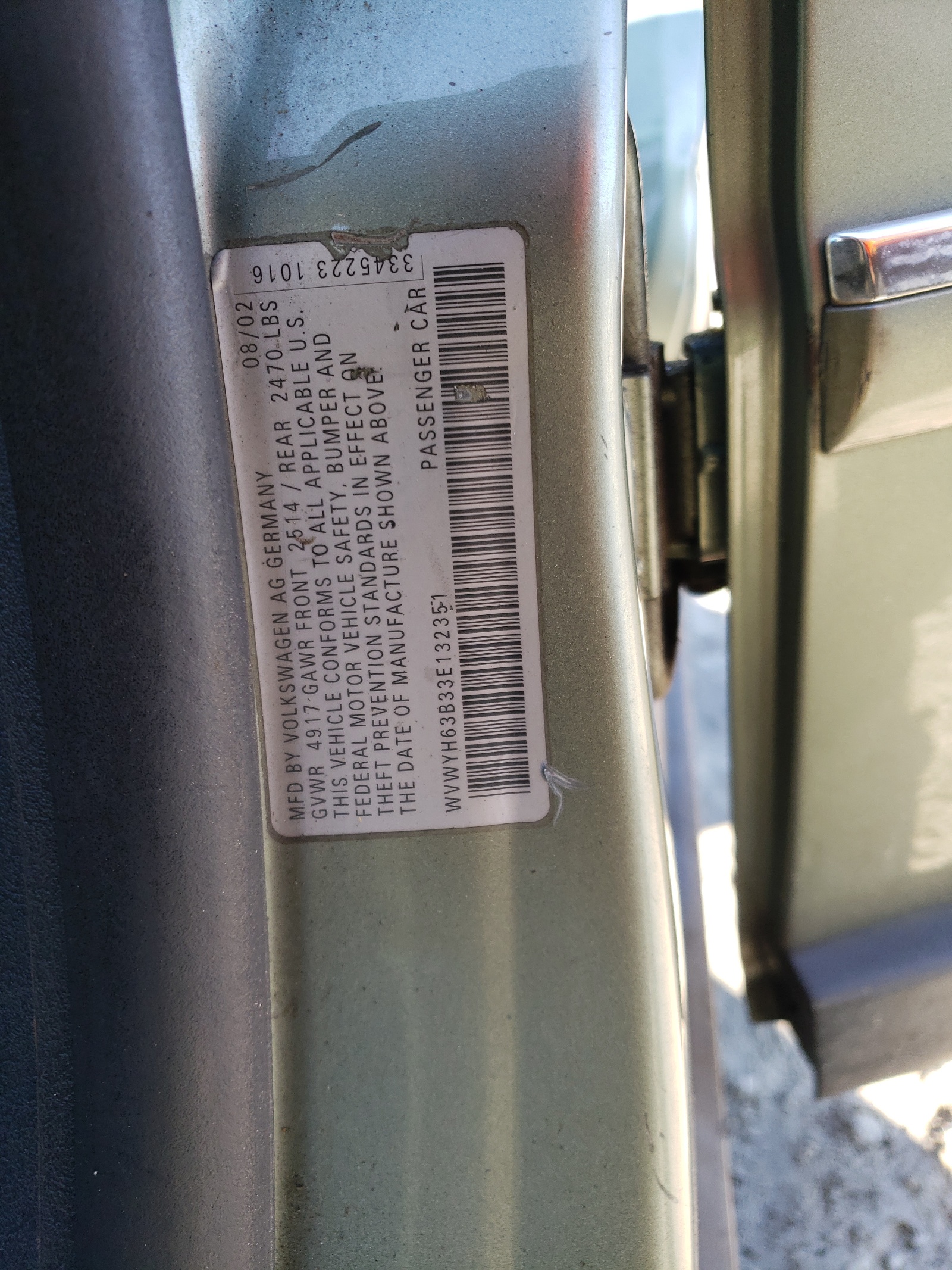 WVWYH63B33E132351 2003 Volkswagen Passat Glx 4Motion