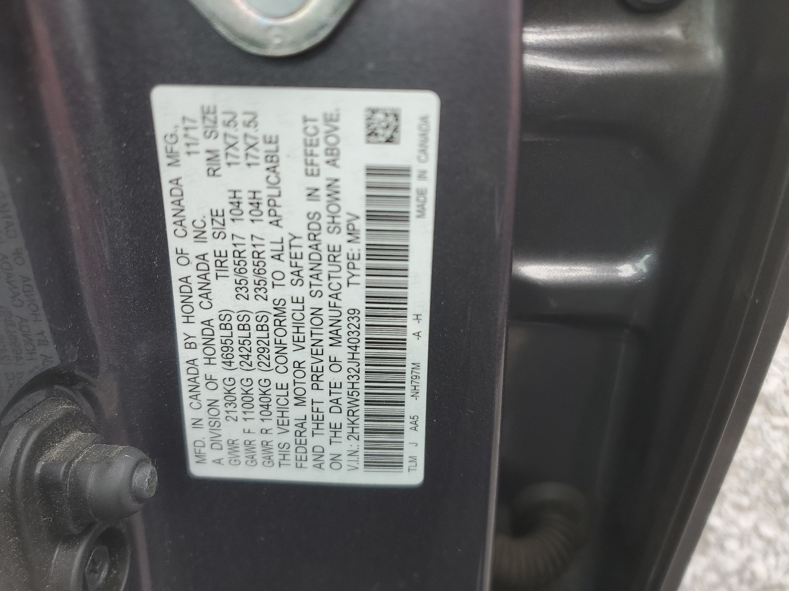 2HKRW5H32JH403239 2018 Honda Cr-V Lx