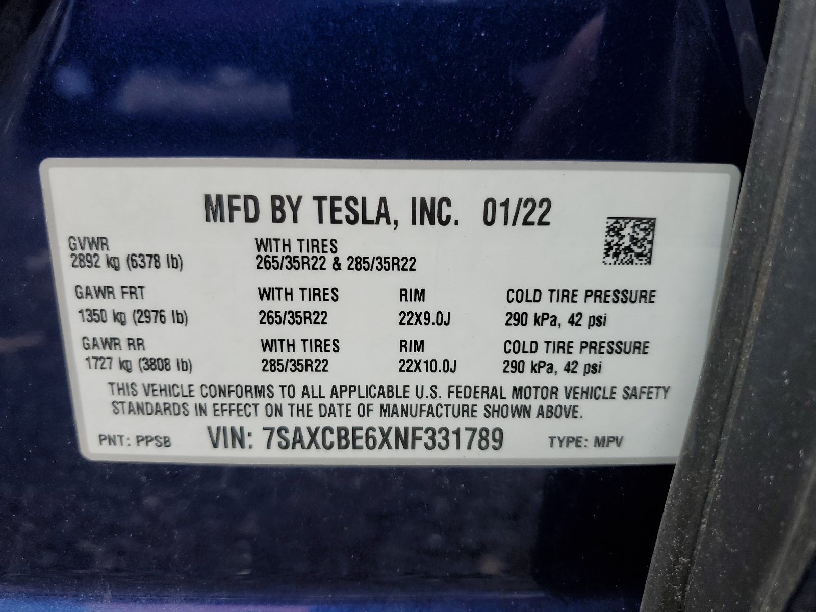 7SAXCBE6XNF331789 2022 Tesla Model X