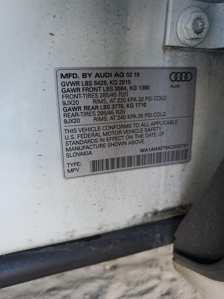 WA1AHAF75KD032701 2019 Audi Q7 Premium