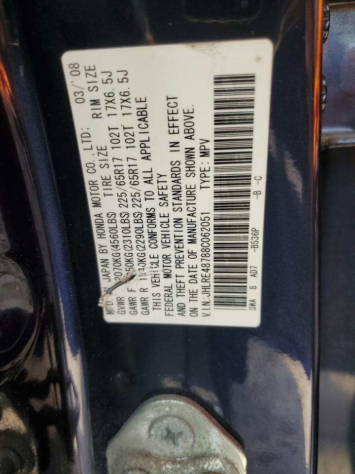 2008 Honda Cr-V Exl VIN: JHLRE48788C062051 Lot: 67522074