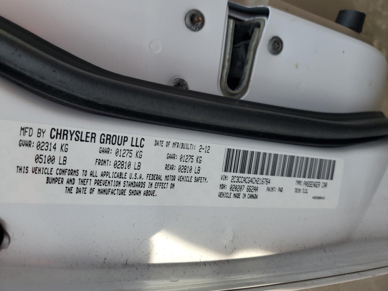 2012 Chrysler 300 Limited VIN: 2C3CCACG4CH216764 Lot: 65387584