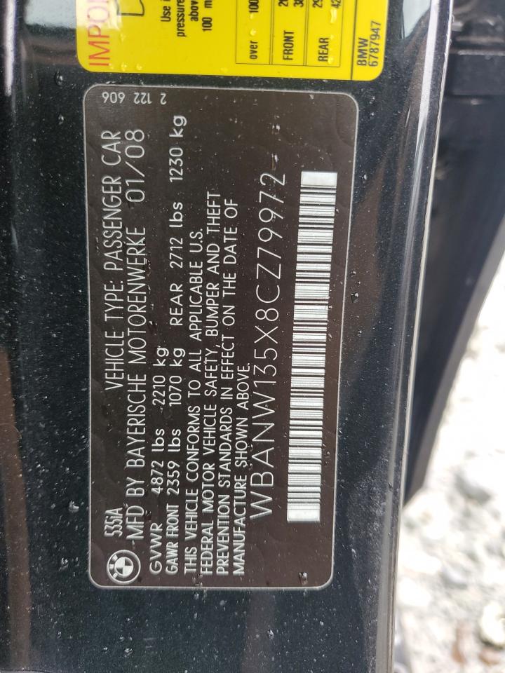 2008 BMW 535 I VIN: WBANW135X8CZ79972 Lot: 66279064