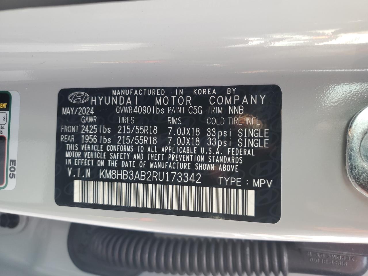 2024 Hyundai Kona Sel VIN: KM8HB3AB2RU173342 Lot: 67835254