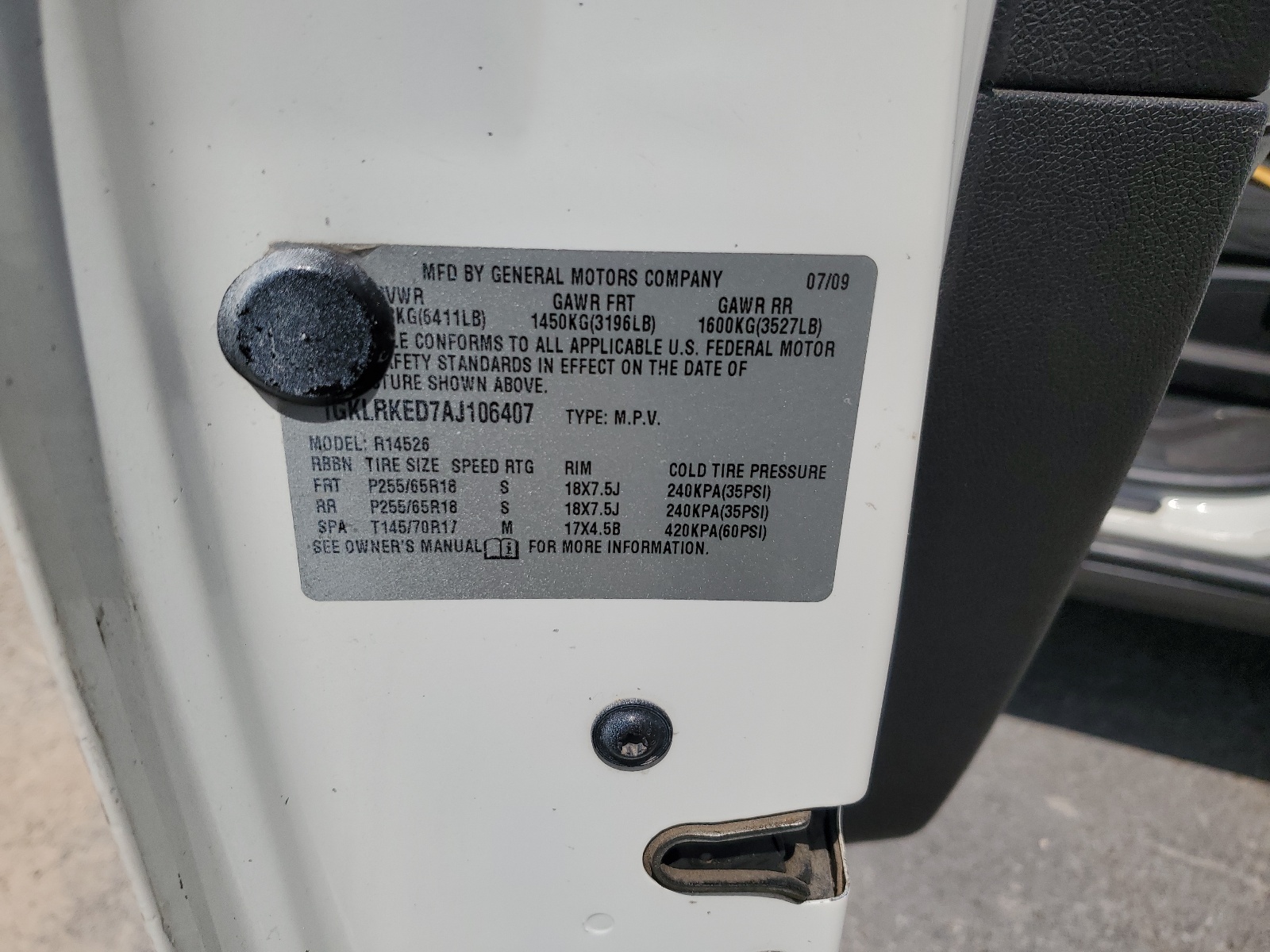 1GKLRKED7AJ106407 2010 GMC Acadia Sl