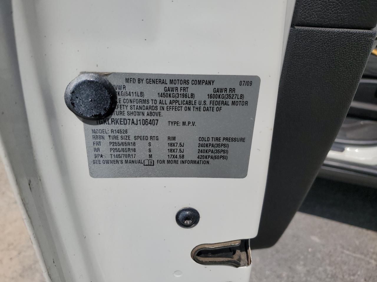 2010 GMC Acadia Sl VIN: 1GKLRKED7AJ106407 Lot: 66086434