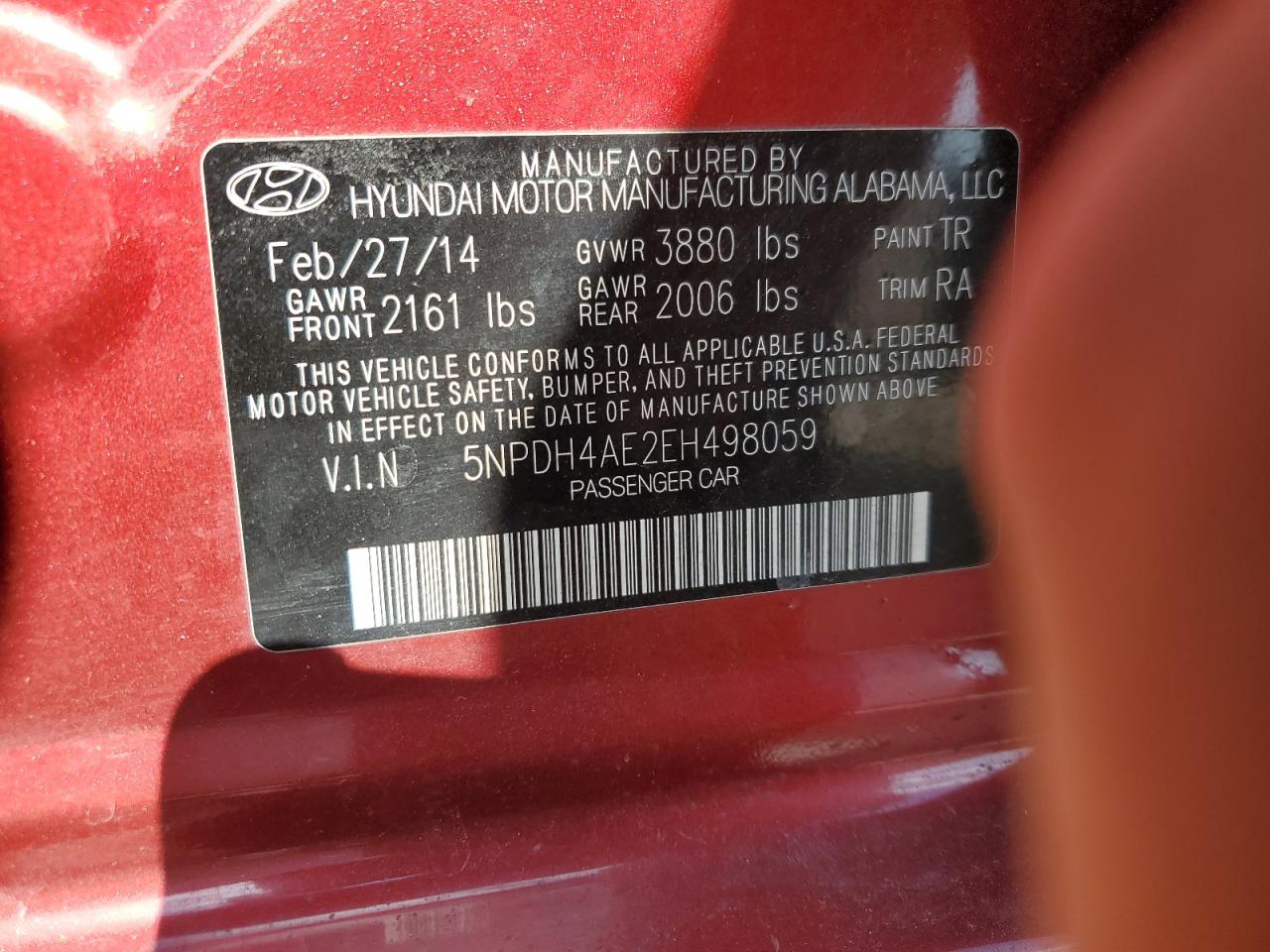 2014 Hyundai Elantra Se VIN: 5NPDH4AE2EH498059 Lot: 66818044