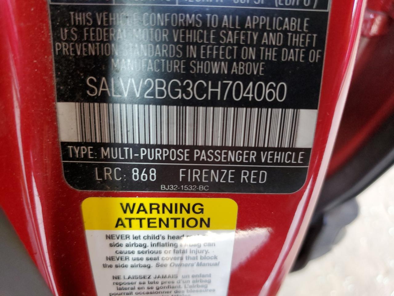 2012 Land Rover Range Rover Evoque Prestige Premium VIN: SALVV2BG3CH704060 Lot: 67110934