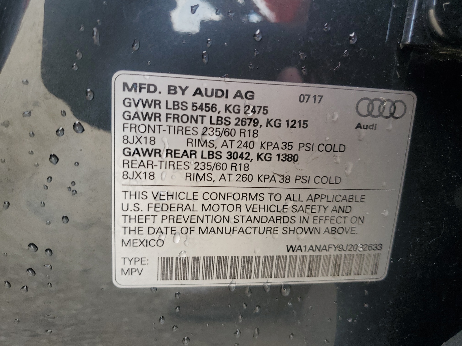 WA1ANAFY9J2032633 2018 Audi Q5 Premium