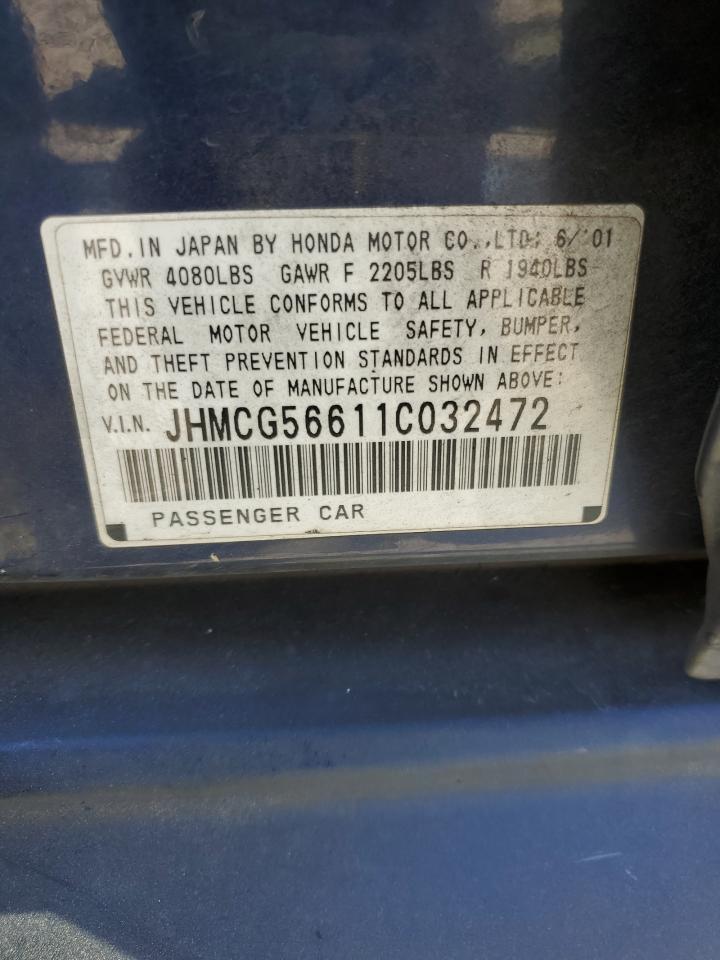 2001 Honda Accord Ex VIN: JHMCG56611C032472 Lot: 65814344